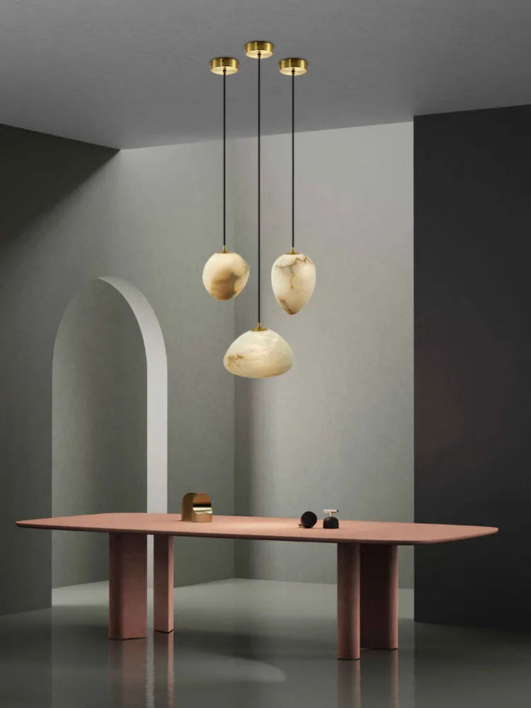 lustre suspendu en marbre géométrique design contemporain lumineux - vue 6 sur 12