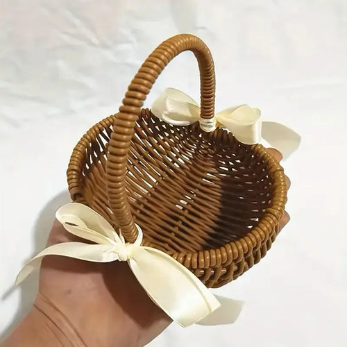 1pc Handwoven Flower Basket, Floral Decoration Dried Artificial Flower Gift Handwoven Basket, Handmade Fruit Basket