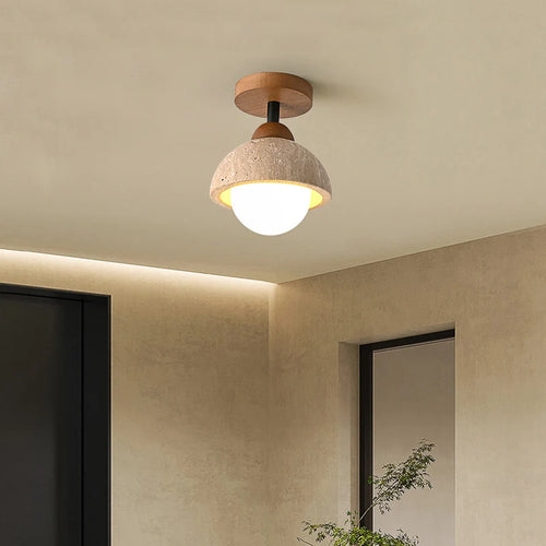 plafonnier décoratif led style wabi sabi japonais en calcaire - vue 2 sur 6