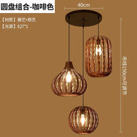 Plafonnier rétro en rotin tissé rond