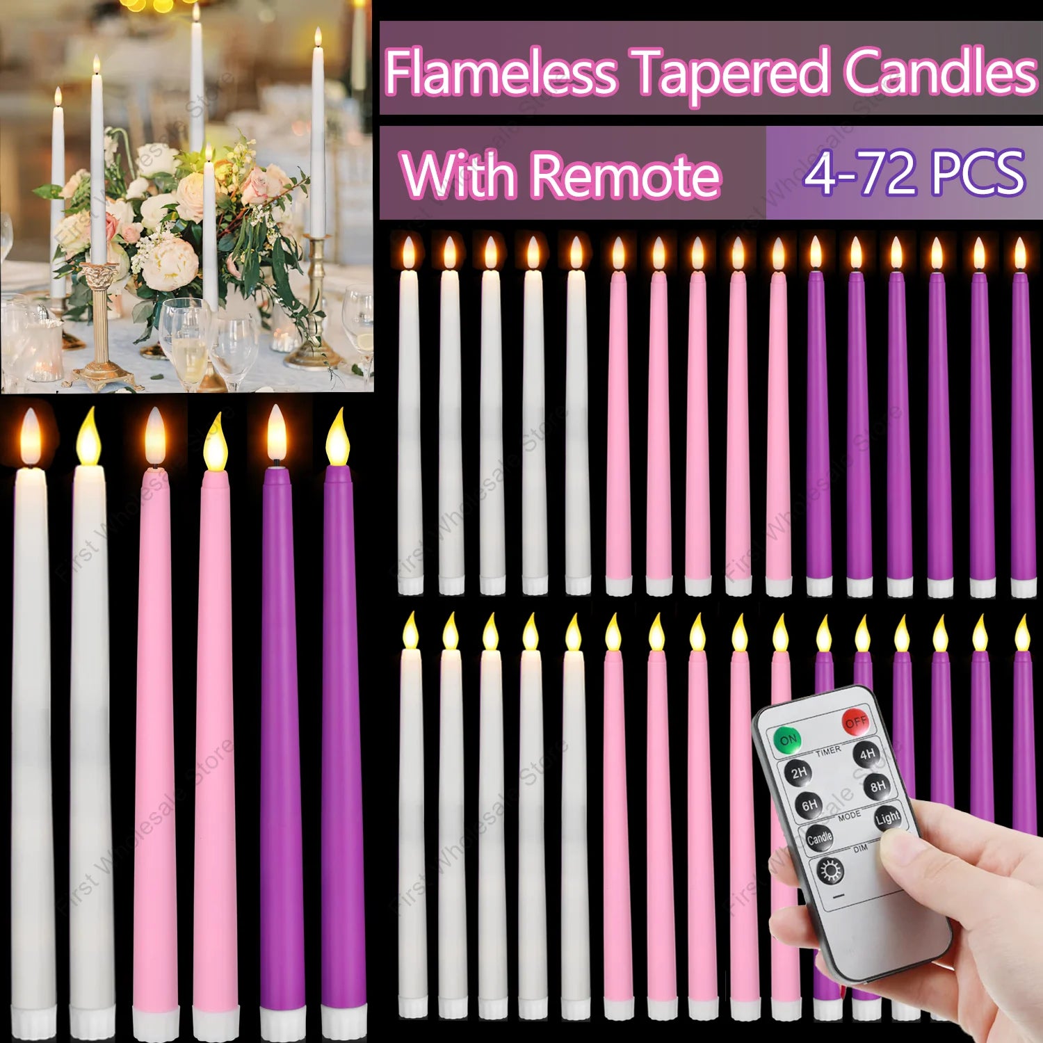 lot de 4 à 72 bougies LED scintillantes sans flamme avec télécommande - vue 2 sur 14