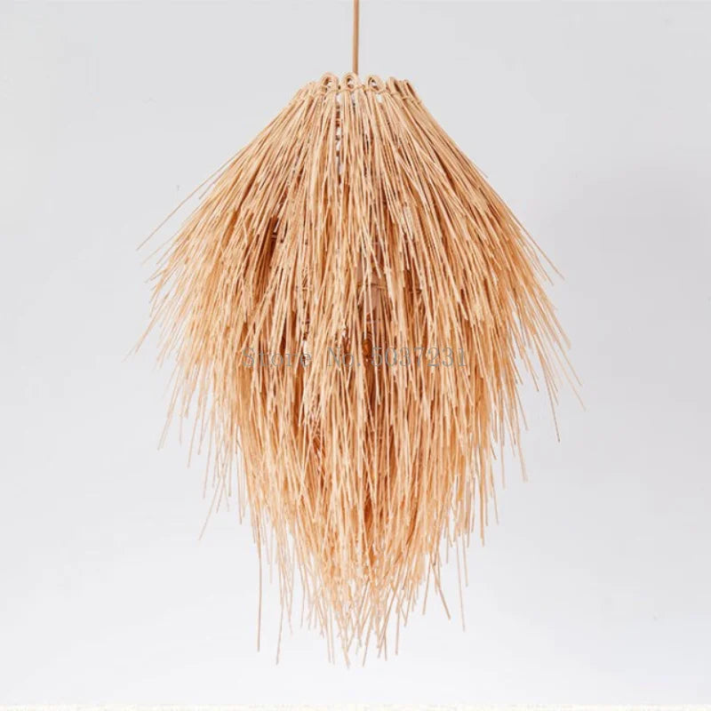 lustre en rotin tissage bambou chapeau de paille lampe pastorale décor salle