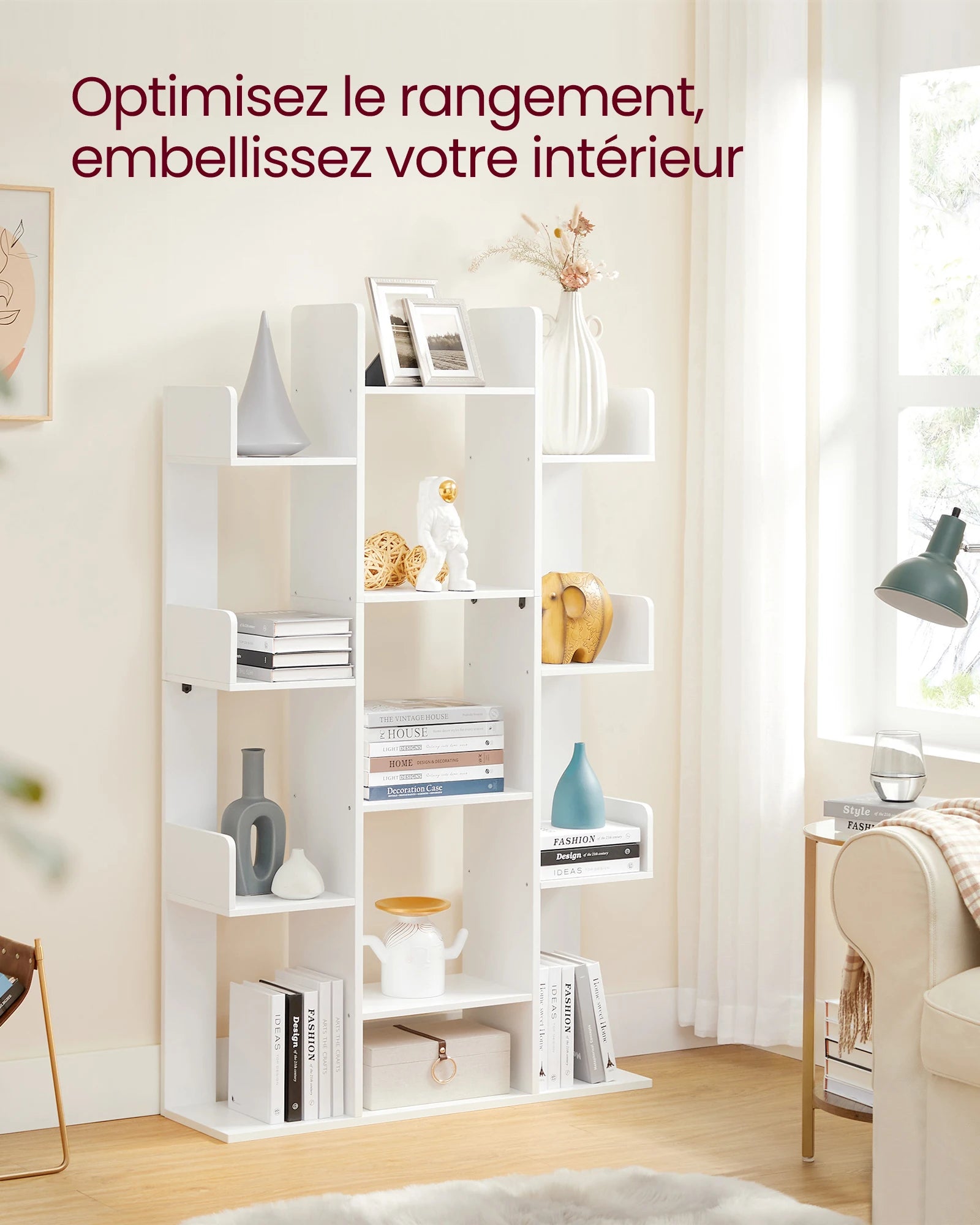 VASAGLE Bookshelf, Tree-Shaped Bookcase with 13 Storage Shelves, 86 x 25 x 140 cm, with Rounded Corners - vue 2 sur 7