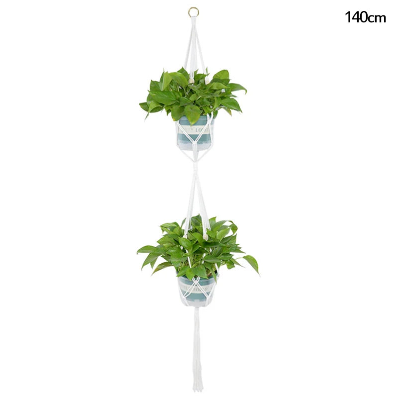 paniers suspendus en macramé pour plantes et décoration - vue 18 sur 19
