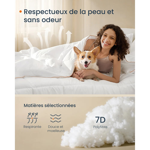 Couette, Duvet 220 x 240 cm, Couette Matelassée avec 8 Boucles, Édredon 300 GSM, Couette King Size, Blanc - vue 3 sur 7