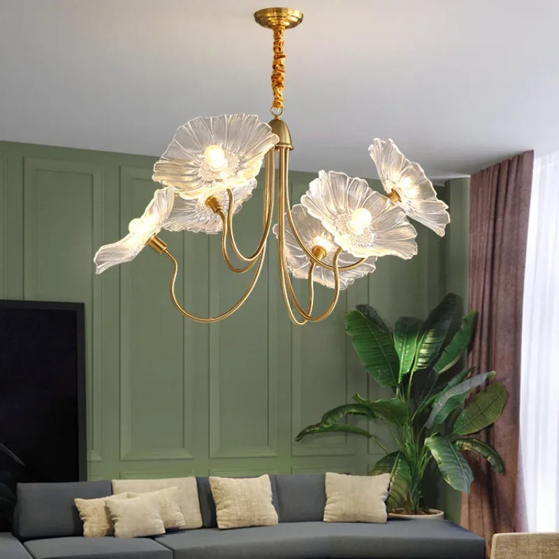 lustre moderne en verre design fleur de lotus lumineux - vue 6 sur 14