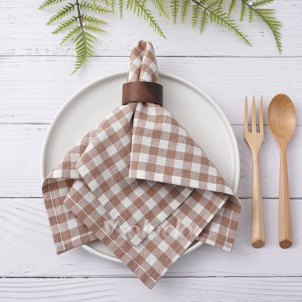 Serviette de table coton vichy style champetre 42x42 - vue 4 sur 7