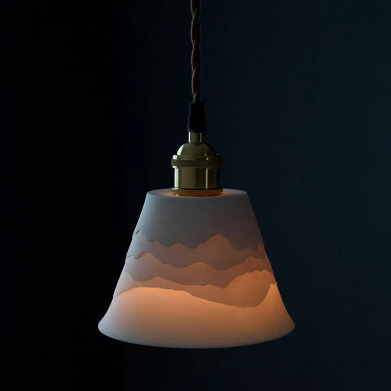 suspension Style japonais Zen en céramique chez l'habitant salon montagne ombre chambre en laiton LED lumières - vue 4 sur 7