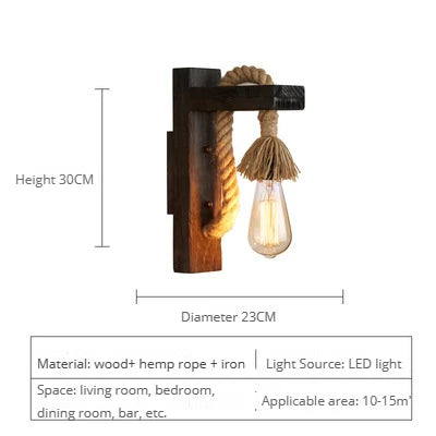 Vintage industrial wooden wall light with hemp rope - vue 17 sur 17
