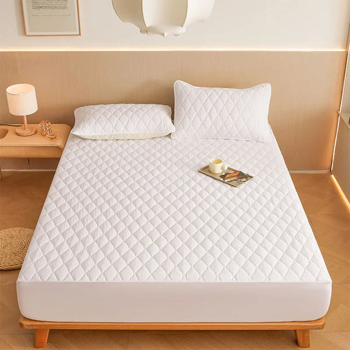 1PC Thicken Solid Color Checked Mattress Cover,Cotton-padded Breathable,Dust Proof,All SeasonsSuitable For The Bedroom, - vue 10 sur 10