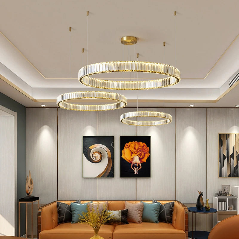 lustre moderne en cristal rond à led avec intensité variable - vue 6 sur 16