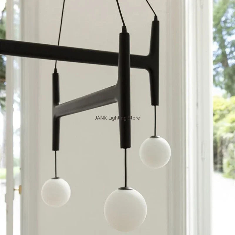 Italian Porada ASTRA wooden pendant light retro multi-head minimalist restaurant living room LED chandelier indoor lamp - vue 6 sur 9