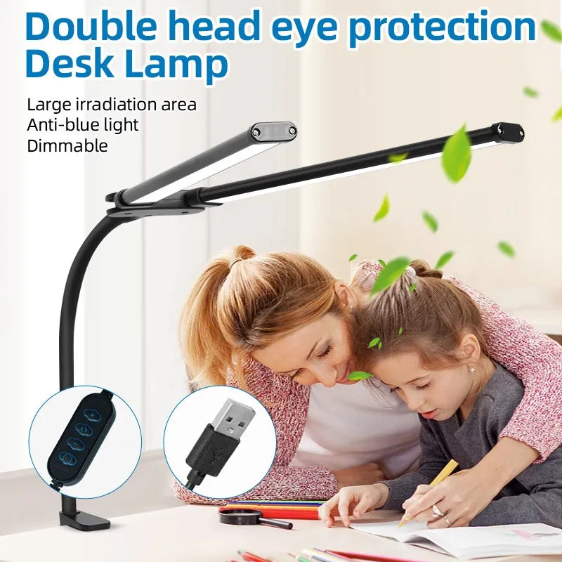 Lampes de bureau Led Double tête réglable en continu USB lampe de Table moniteur d'ordinateur lumière pour bureau étude lecture luminaire - vue 5 sur 8