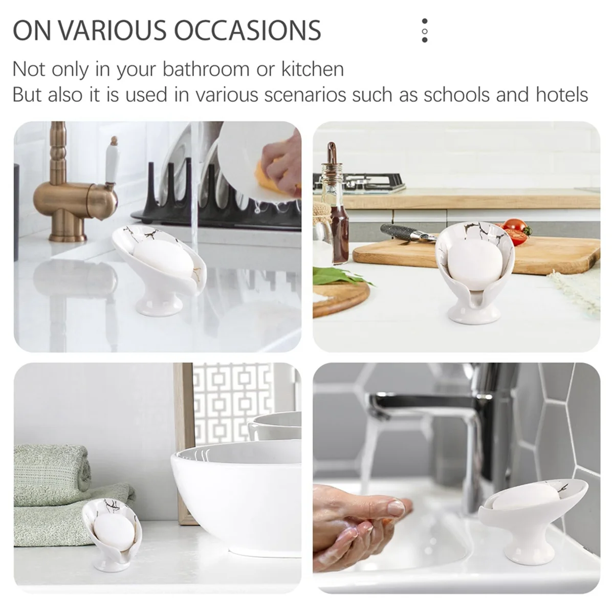 Soap Dish, Ceramic Soap Holder Self Draining Marble Look Leaf-Shape Soap Dishes for Bathroom,White - vue 3 sur 6