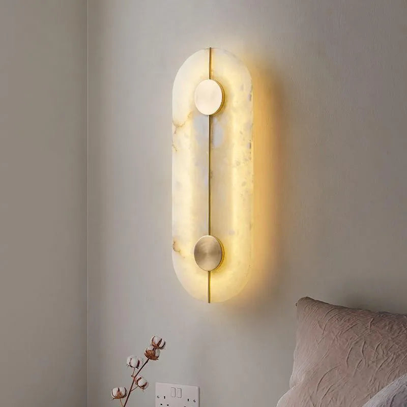 Applique murale LED ronde en marbre et cuivre doré - vue 6 sur 10