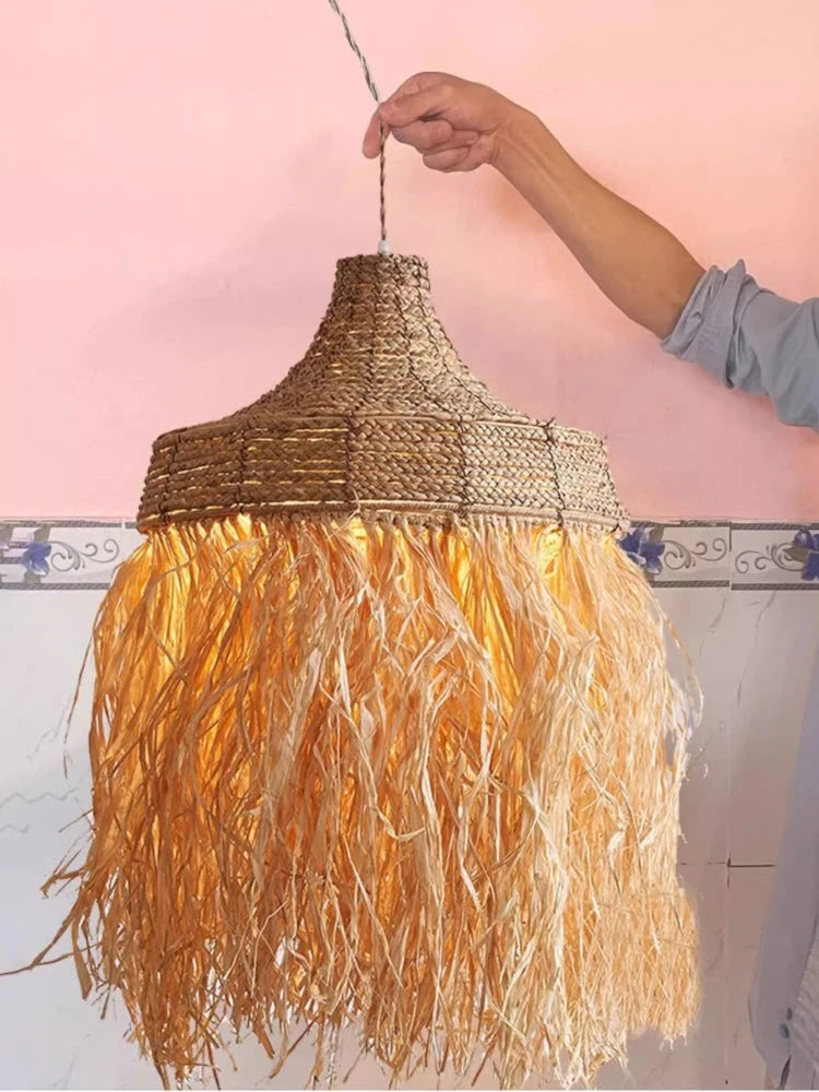 suspension en rotin tissée à la main style wabi sabi naturel - vue 4 sur 9