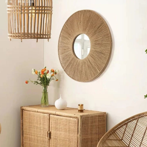 Round Decorative Wall Mirrors Farmhouse Circle Mirror with Hemp Rope Boho Mirrors for Bedroom, Bathroom, Living Room Decor Gift - vue 5 sur 9