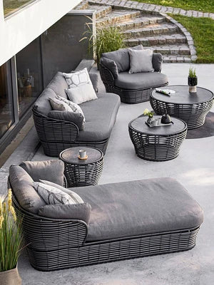 canapé extérieur en teck avec table basse et lit - vue 22 sur 24