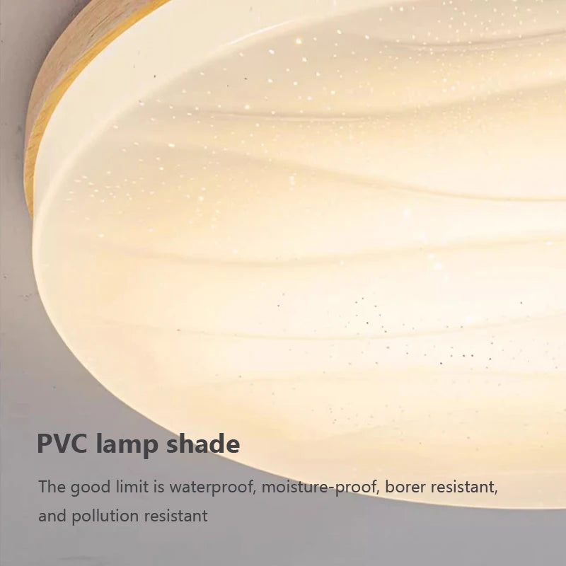 Plafonnier LED rond en bois au design nordique moderne - vue 5 sur 13