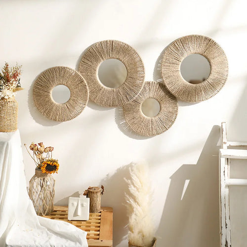 Round Decorative Wall Mirrors Farmhouse Circle Mirror with Hemp Rope Boho Mirrors for Bedroom, Bathroom, Living Room Decor Gift - vue 2 sur 9