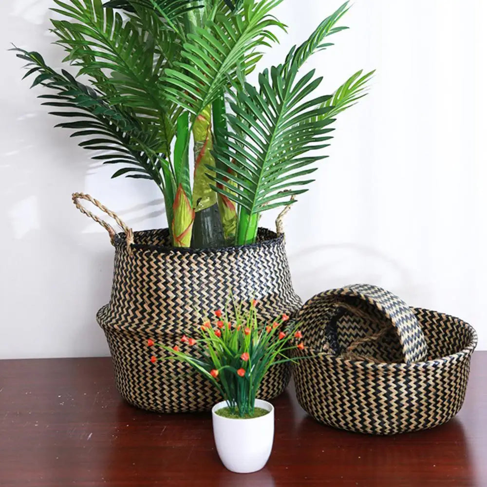 panier de rangement en paille avec poignée pliable pour jardinage - vue 6 sur 8