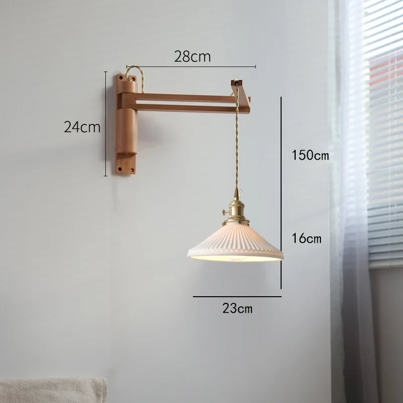 applique murale led rétro japonaise télescopique en laiton et verre - vue 15 sur 15