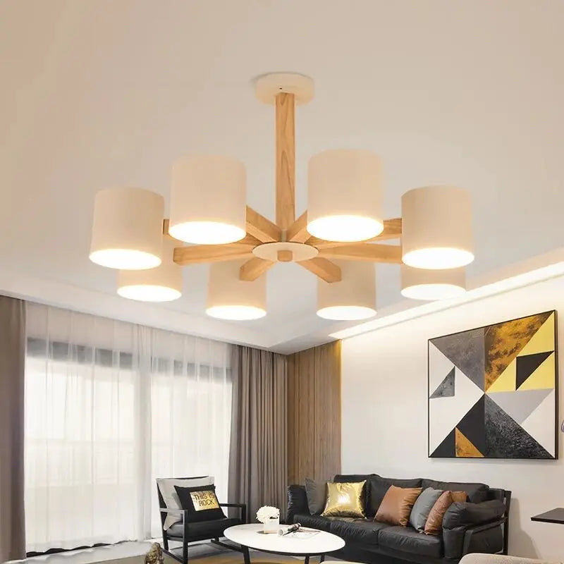 lustre Nordique créatif salon en bois massif chambre salle à manger - vue 3 sur 12