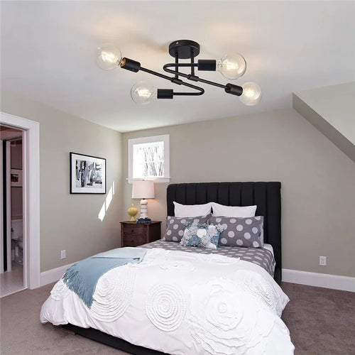Black ceiling light with 4 rounded arms - vue 7 sur 7