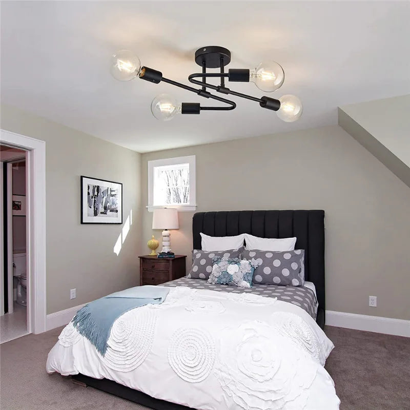 Black ceiling light with 4 rounded arms - vue 7 sur 7