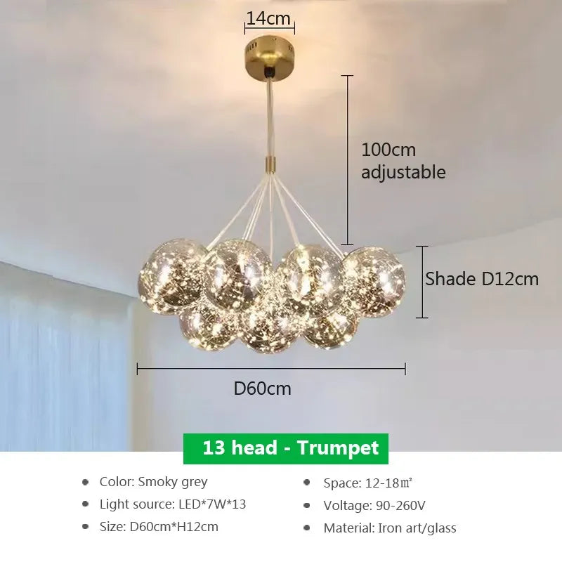 lustre verre moderne boules blanches led décoration salon salle manger - vue 11 sur 18