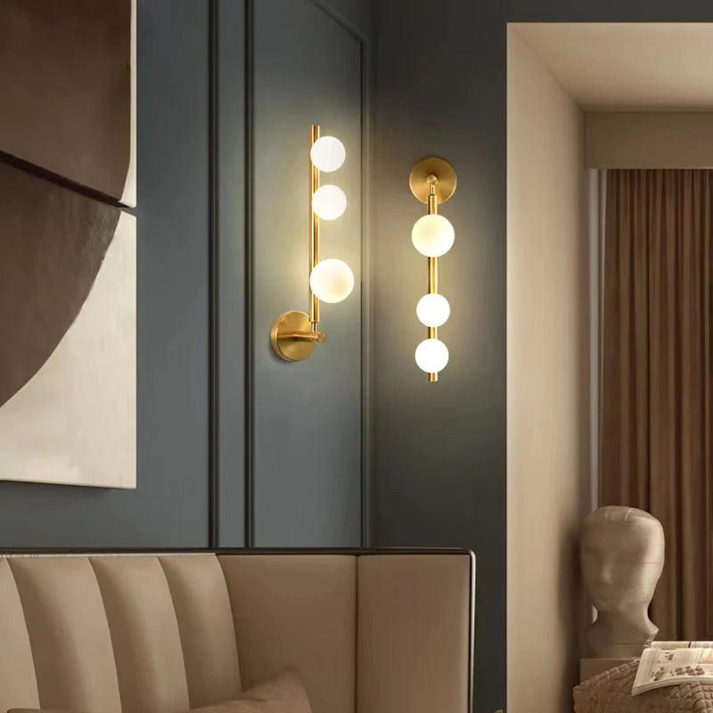 Appliques murales boule de verre blanc pour salon café chambre or noir perle applique murale salle de bain LED miroir lumière - vue 3 sur 8