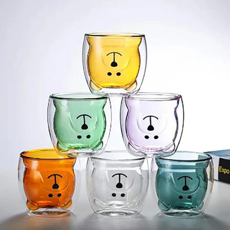 Tasse verre double paroi motifs ours canard 3d