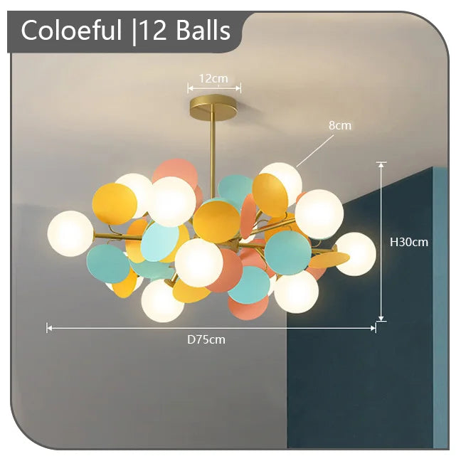 Children's chandelier with multicoloured flowers decorative pendant light - vue 13 sur 18