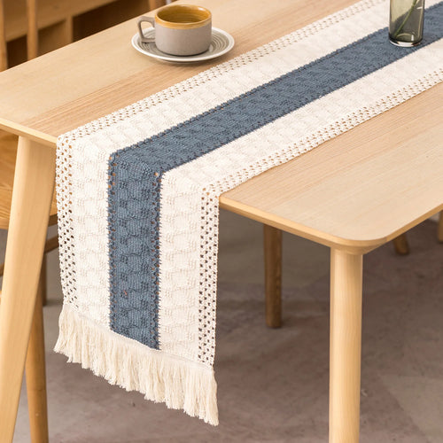Chemin de table coton lin brodé style champêtre