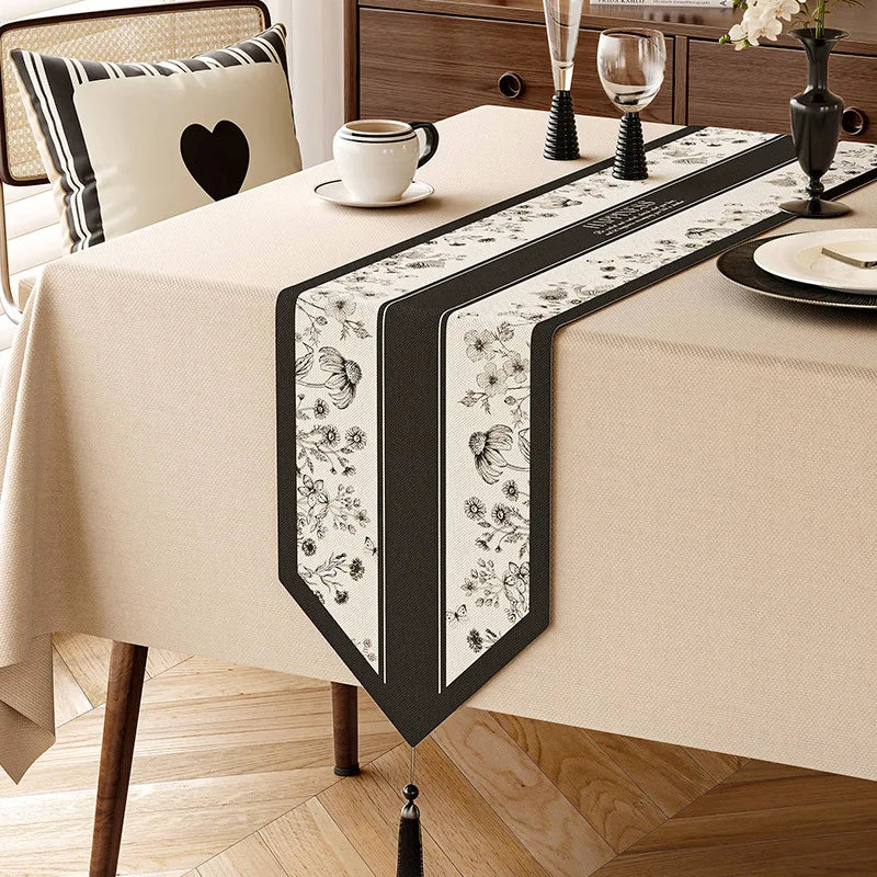 Chemin de table motif floral végétal style champêtre