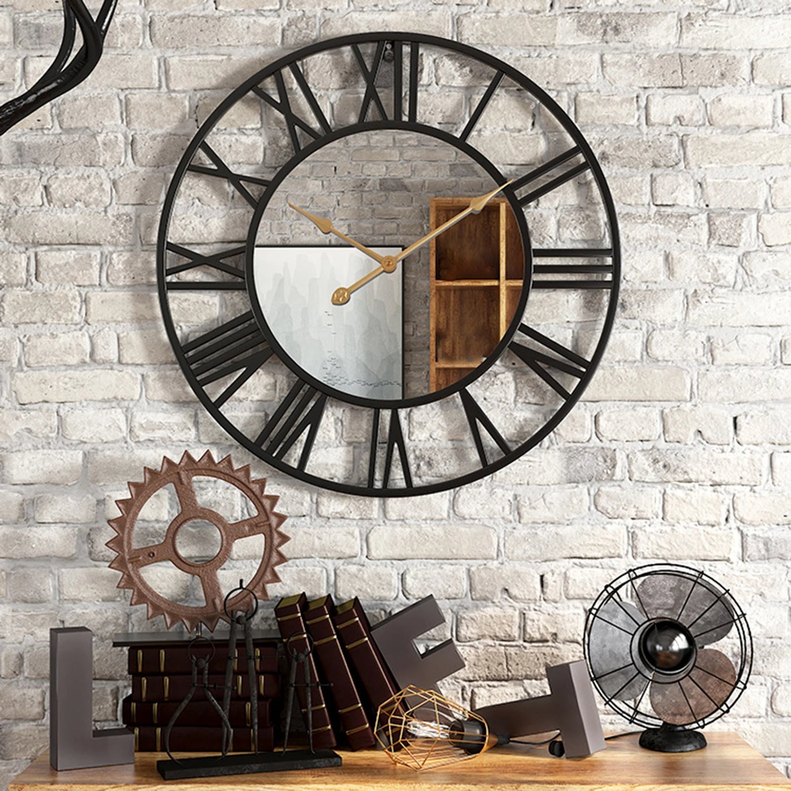 horloge murale décorative avec affichage 12 heures et chiffres romains - vue 4 sur 8