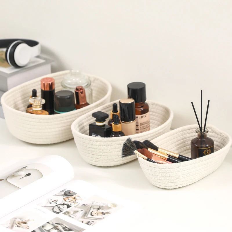 paniers de rangement en corde de coton nordique pour organisation - vue 4 sur 8