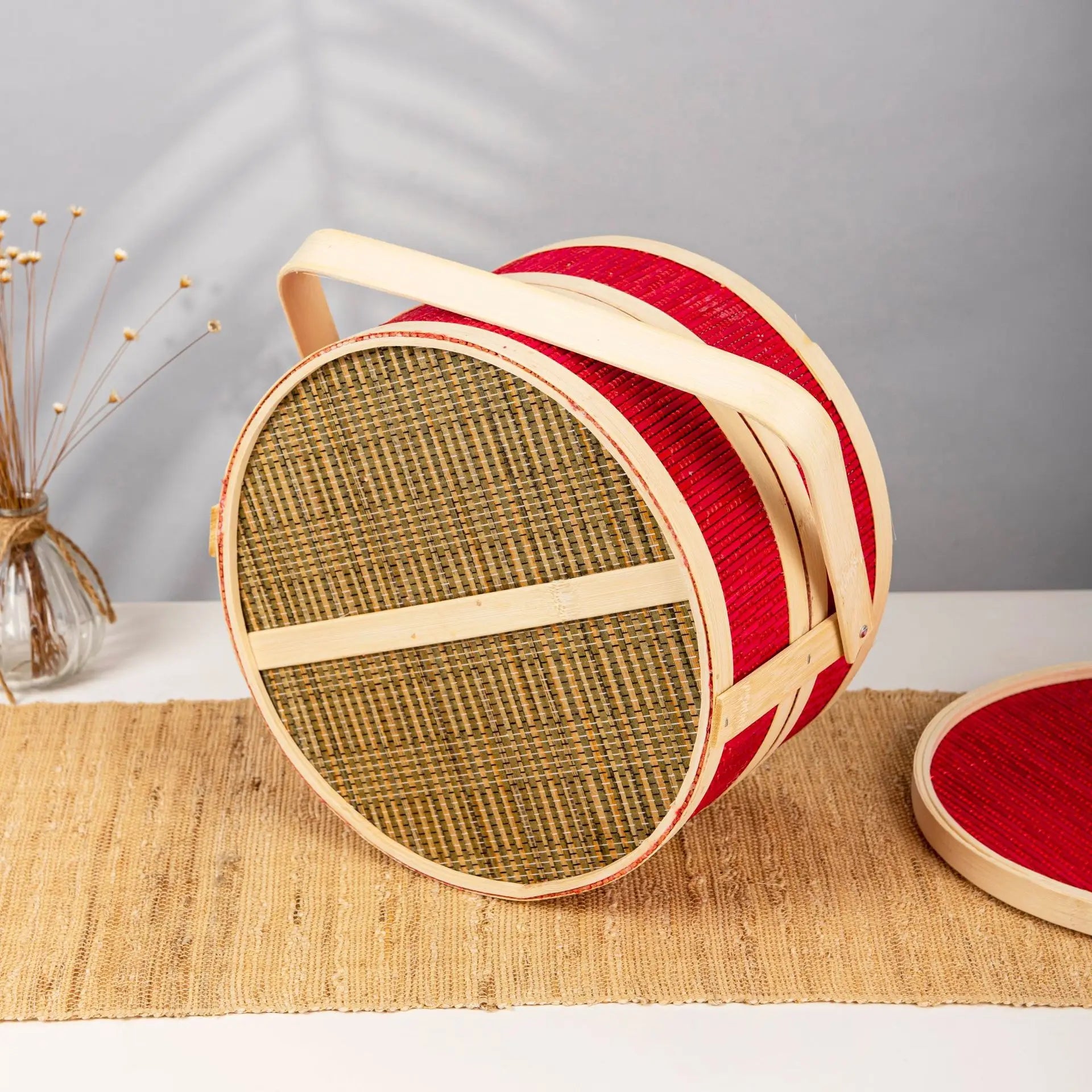 panier en bambou tressé portable pour pique-nique et repas - vue 7 sur 7