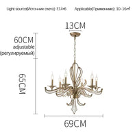 American retro crystal chandelier, French creative candle design, bedroom, living room, study, interior decoration lamp