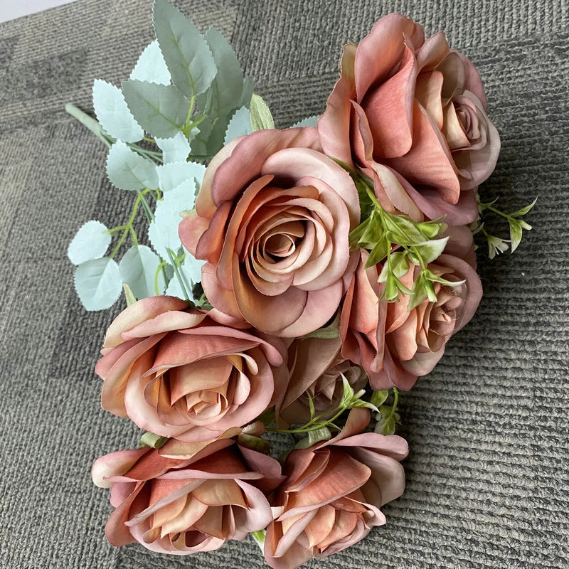 bouquet de roses artificielles en soie décoration florale élégante - vue 13 sur 15