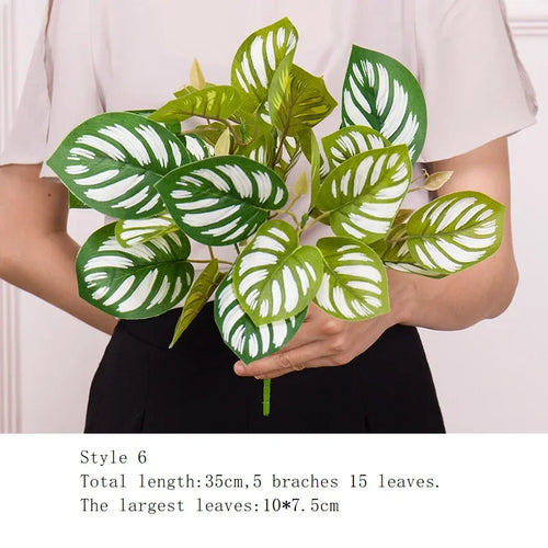 Artificial Grass Green Plants Wall Decor Accessories For Wedding,Plastic Monstera Fake Plants For Home Garden Bonsai Decoration - vue 8 sur 16