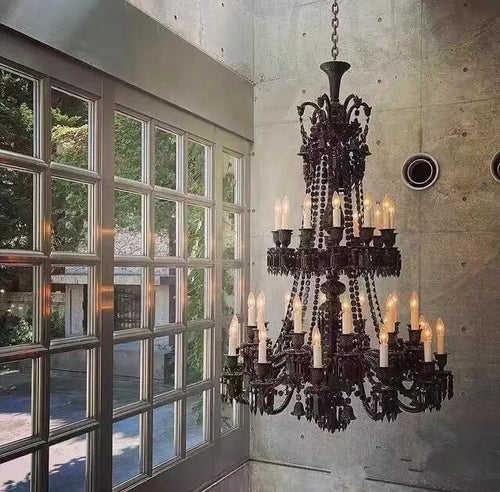 lustre en cristal noir européen avec lampe à bougie à led - vue 3 sur 16