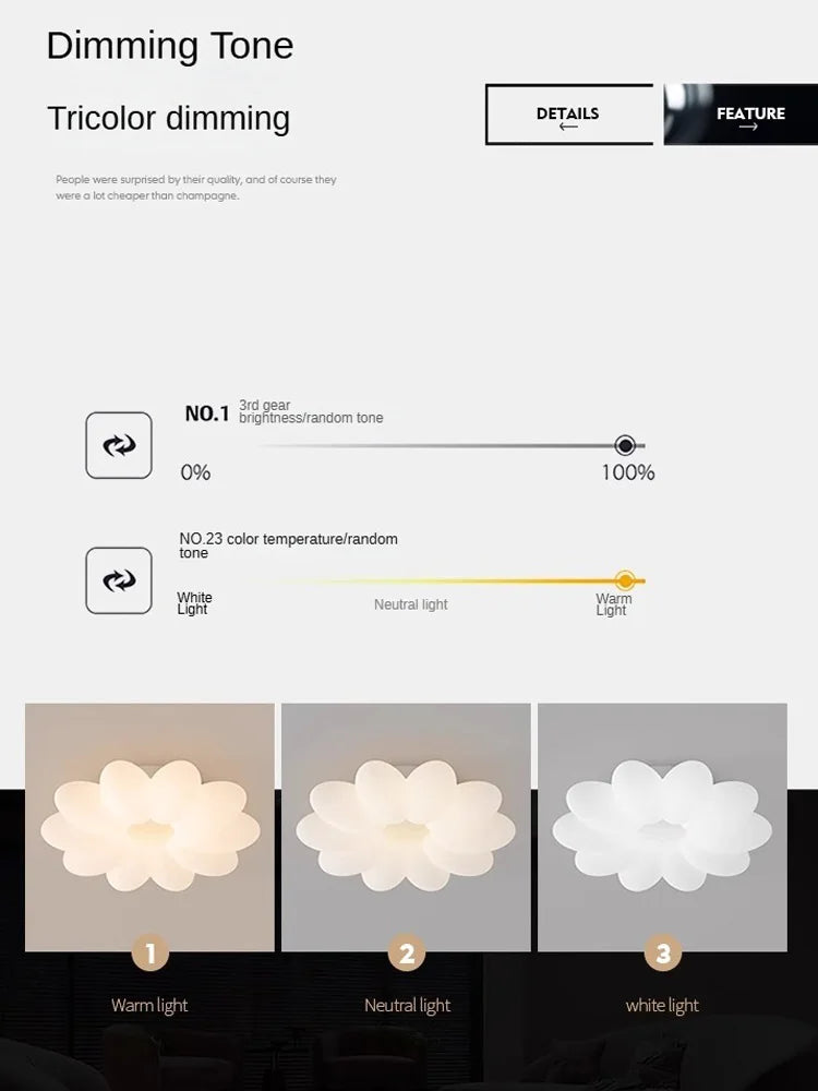 plafonnier led fleurs pour chambre d enfant trois couleurs lumière - vue 7 sur 10