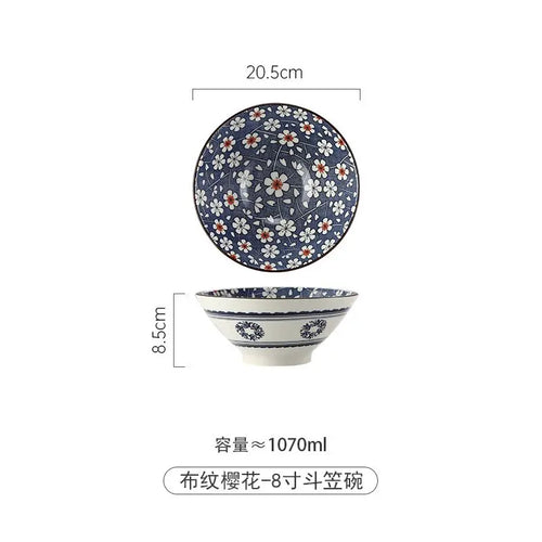 Bol ramen japonais ceramique motif floral grande capacite 12l