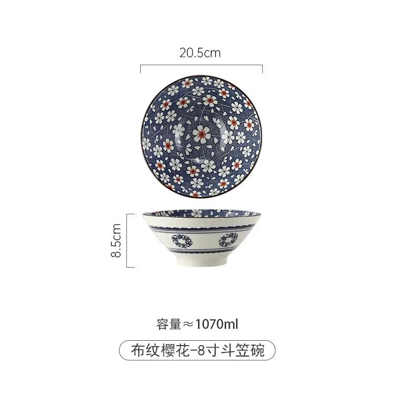 Bol ramen japonais ceramique motif floral grande capacite 12l
