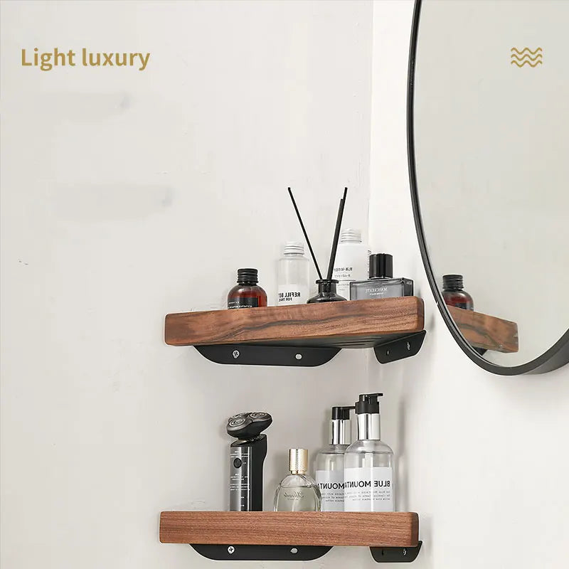 Wall Mount Floating Shelves, Wood and Aluminium, Storage Rack, Home Decor, Living Room, Bedroom, Bathroom, Kitch - vue 3 sur 12