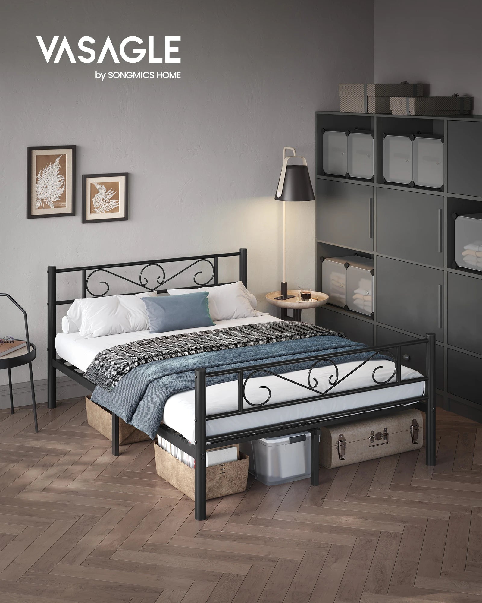 VASAGLE Single Bed Frame, Metal Bed Frame, Fits 90 x 190 cm Mattress, Easy Assembly, for Small Spaces, Guest Room
