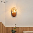 Japanese ice cube design wooden wall light for minimalist decor