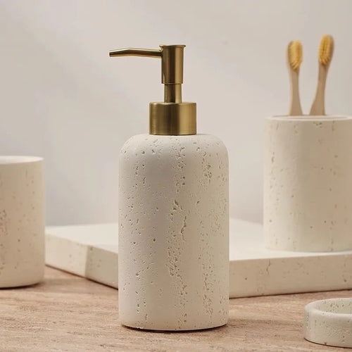 Ahunderjiaz-Natural Marble Bathroom Storage Set, Toothbrush Cup Tray, Mouthwash Kit, Home Decoration, Soap Dish, Press Bottle - vue 4 sur 9