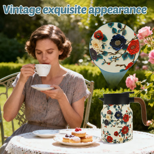 Théière isotherme vintage floral inox avec infuseur thermostat